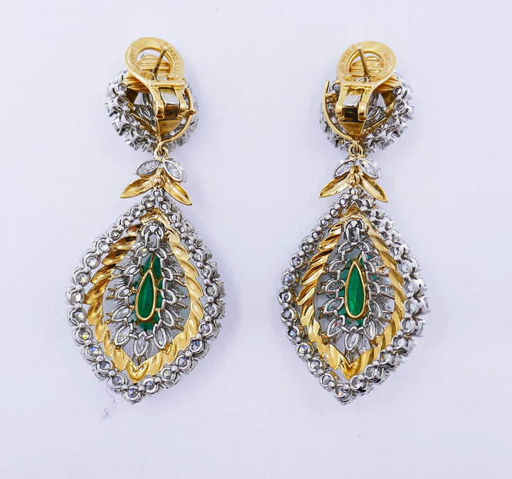 David Webb Earrings Emerald Diamond 18k Gold Cross River