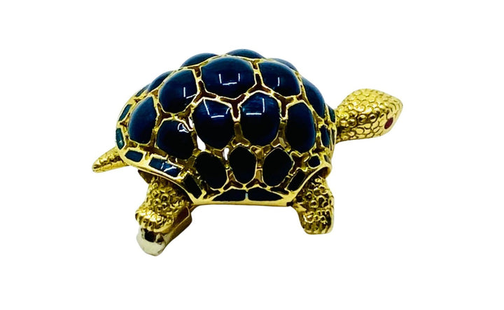 Pomellato Gold Turtle Brooch Blue Enamel