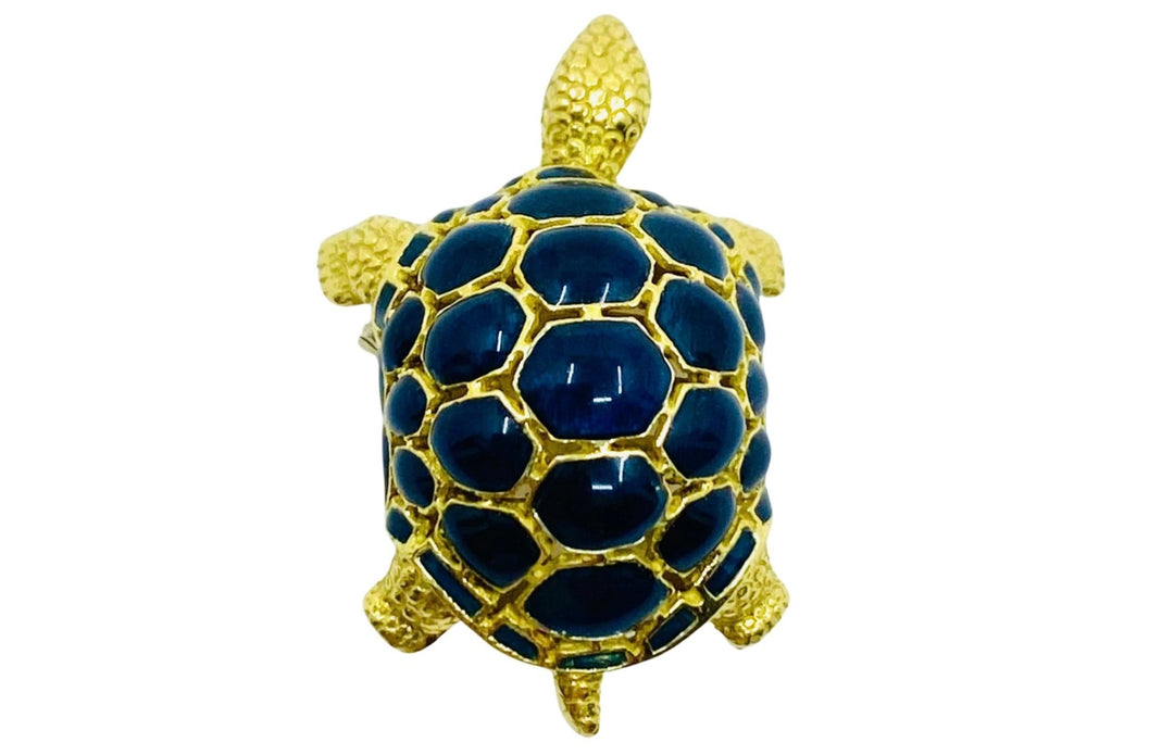 Pomellato Gold Turtle Brooch Blue Enamel