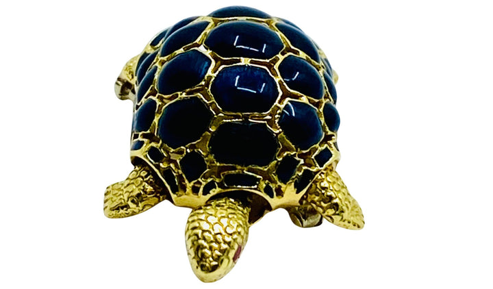 Pomellato Gold Turtle Brooch Blue Enamel