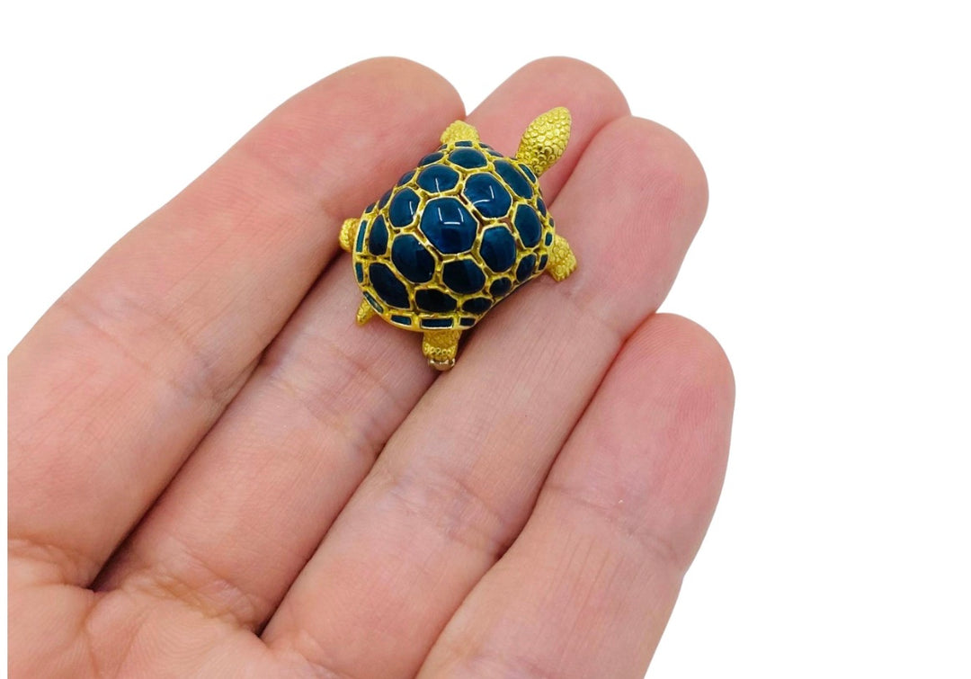 Pomellato Gold Turtle Brooch Blue Enamel