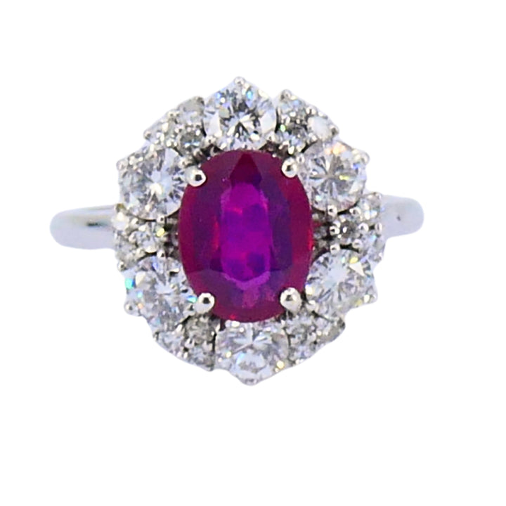 Vintage 18k White Gold Cluster Ring Diamond Ruby 1.75ct Burma