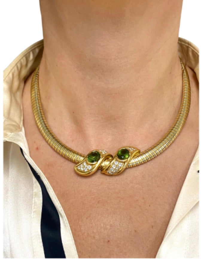 Rene Boivin Tubogas Vintage Necklace Two-Tone Gold Peridot Diamond