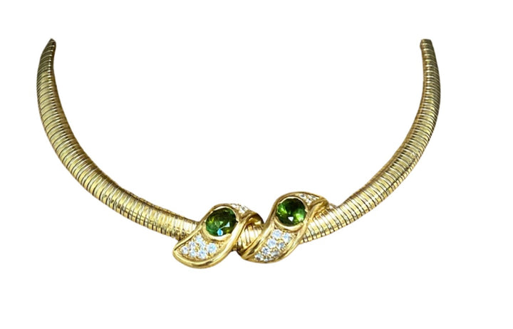 Rene Boivin Tubogas Vintage Necklace Two-Tone Gold Peridot Diamond