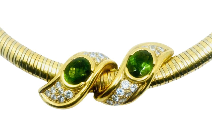 Rene Boivin Tubogas Vintage Necklace Two-Tone Gold Peridot Diamond