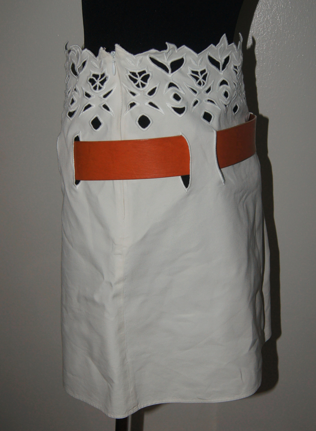 CHLOE White Linen Skirt with Leather Belt