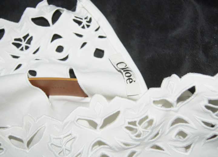 CHLOE White Linen Skirt with Leather Belt
