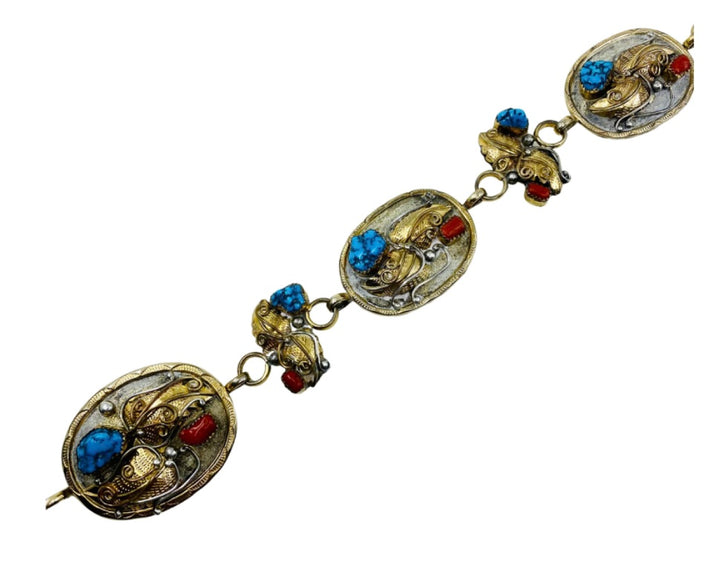 Silver Concho Belt Vintage 12k Gold Coral Turquoise