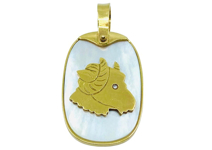 Taurus Charm Mother of Pearl Gold Zodiac Pendant