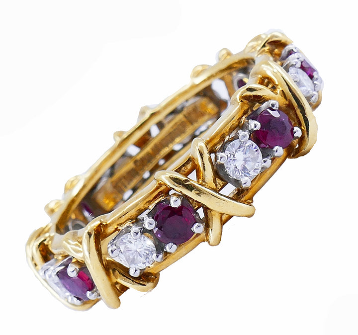 Tiffany & Co. Schlumberger Sixteen Stone Ring 18k Gold Ruby