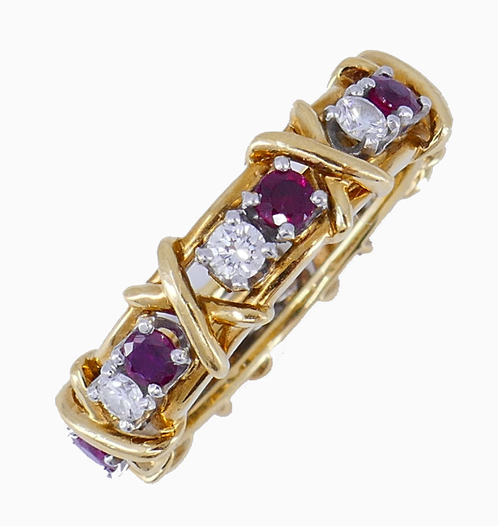 Tiffany & Co. Schlumberger Sixteen Stone Ring 18k Gold Ruby