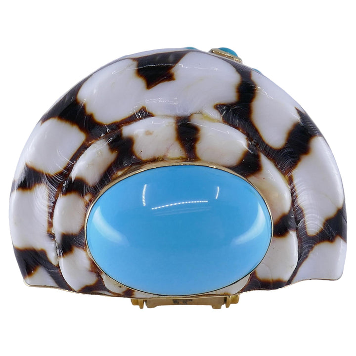 Trianon Shell Brooch 14k Gold Cabochon Turquoise