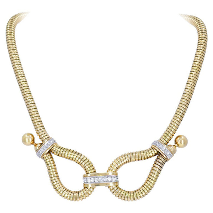 Tubogas 18k Gold Diamond Necklace Retro French Vintage