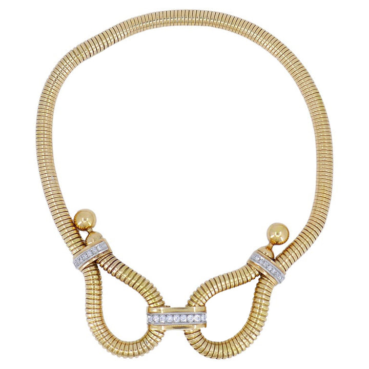Tubogas 18k Gold Diamond Necklace Retro French Vintage