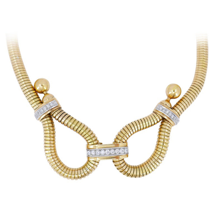Tubogas 18k Gold Diamond Necklace Retro French Vintage