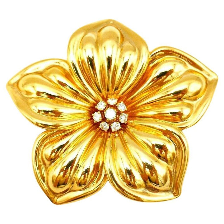 Van Cleef & Arpels Yellow Gold Diamond Large Magnolia Brooch