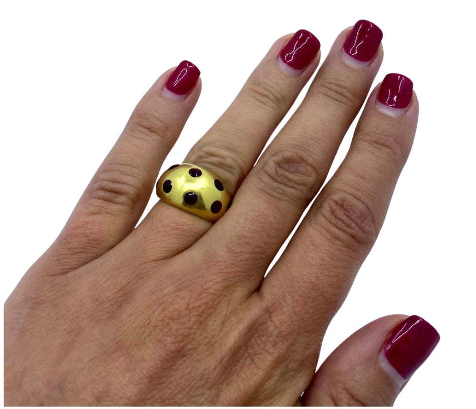 Van Cleef & Arpels Enamel Polka Dot Gold Dome Ring