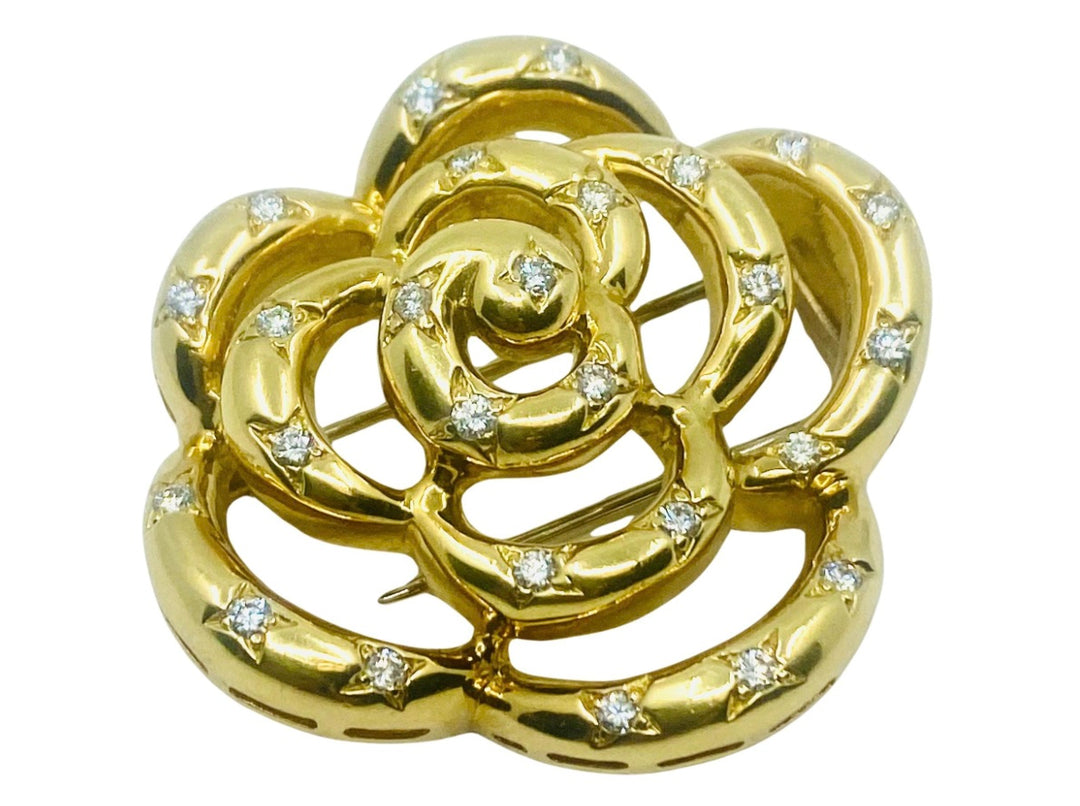 Van Cleef & Arpels Gold Diamond Camellia Brooch