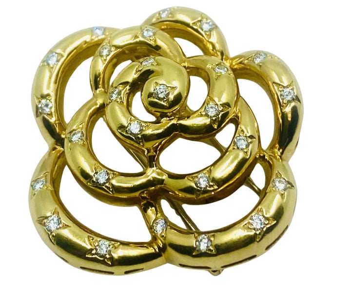 Van Cleef & Arpels Gold Diamond Camellia Brooch