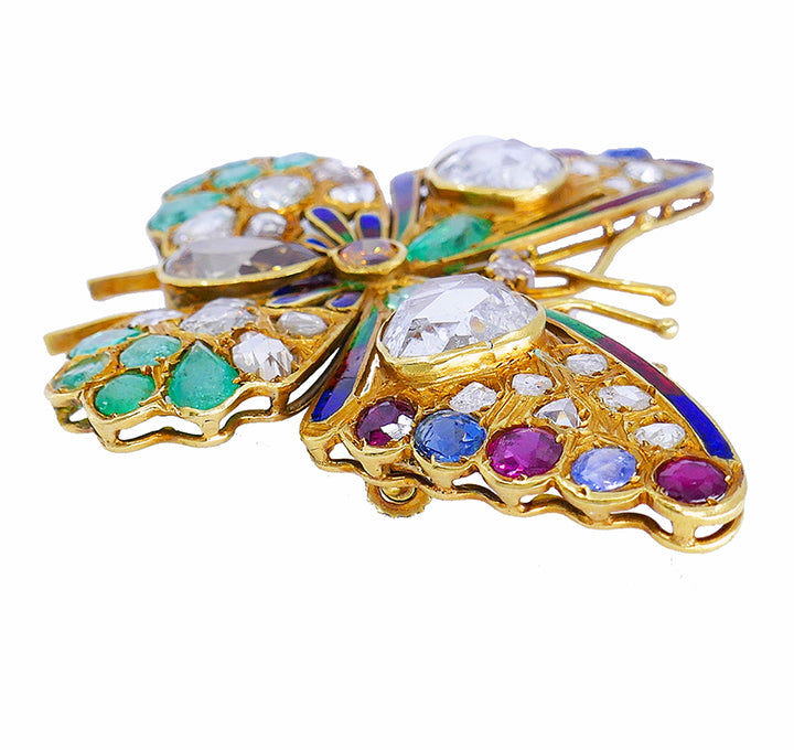 Victorian Butterfly Pin Brooch Gold Gemstones Enamel 18k