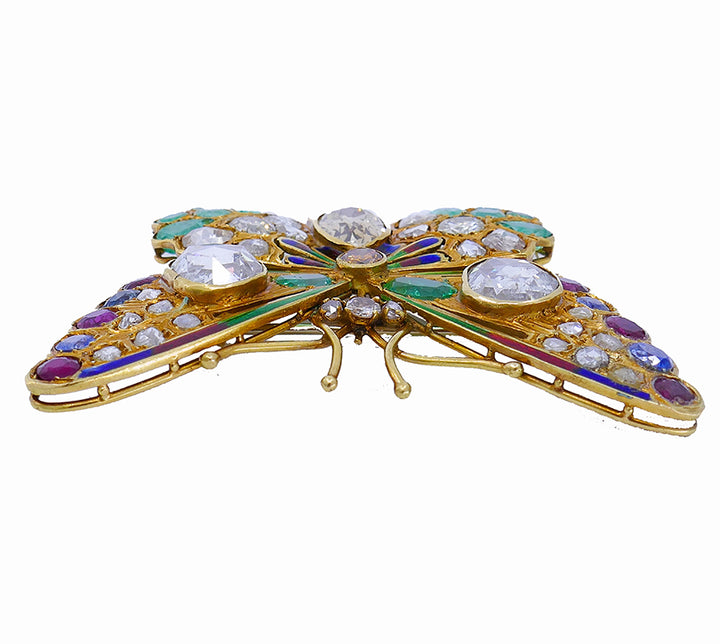 Victorian Butterfly Pin Brooch Gold Gemstones Enamel 18k