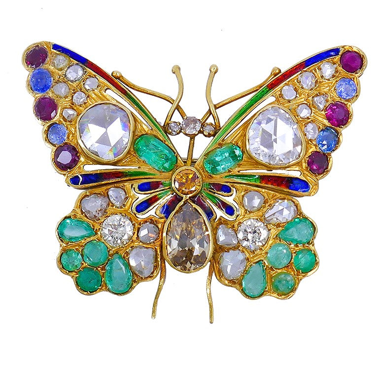 Victorian Butterfly Pin Brooch Gold Gemstones Enamel 18k