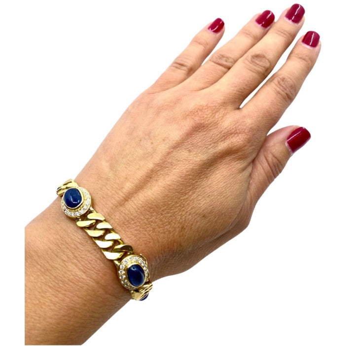 Vintage 18k Gold Chain Bracelet Curb Link Sapphire French