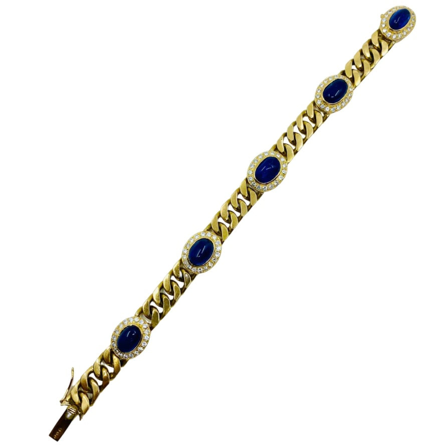Vintage 18k Gold Chain Bracelet Curb Link Sapphire French