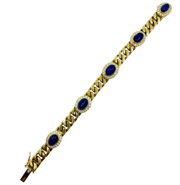 Vintage 18k Gold Chain Bracelet Curb Link Sapphire French