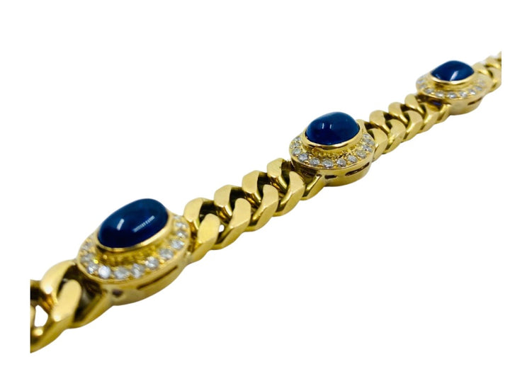 Vintage 18k Gold Chain Bracelet Curb Link Sapphire French