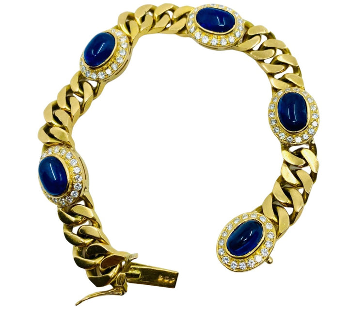 Vintage 18k Gold Chain Bracelet Curb Link Sapphire French