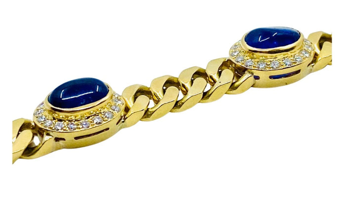 Vintage 18k Gold Chain Bracelet Curb Link Sapphire French