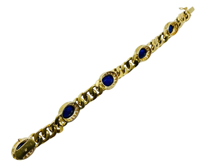 Vintage 18k Gold Chain Bracelet Curb Link Sapphire French