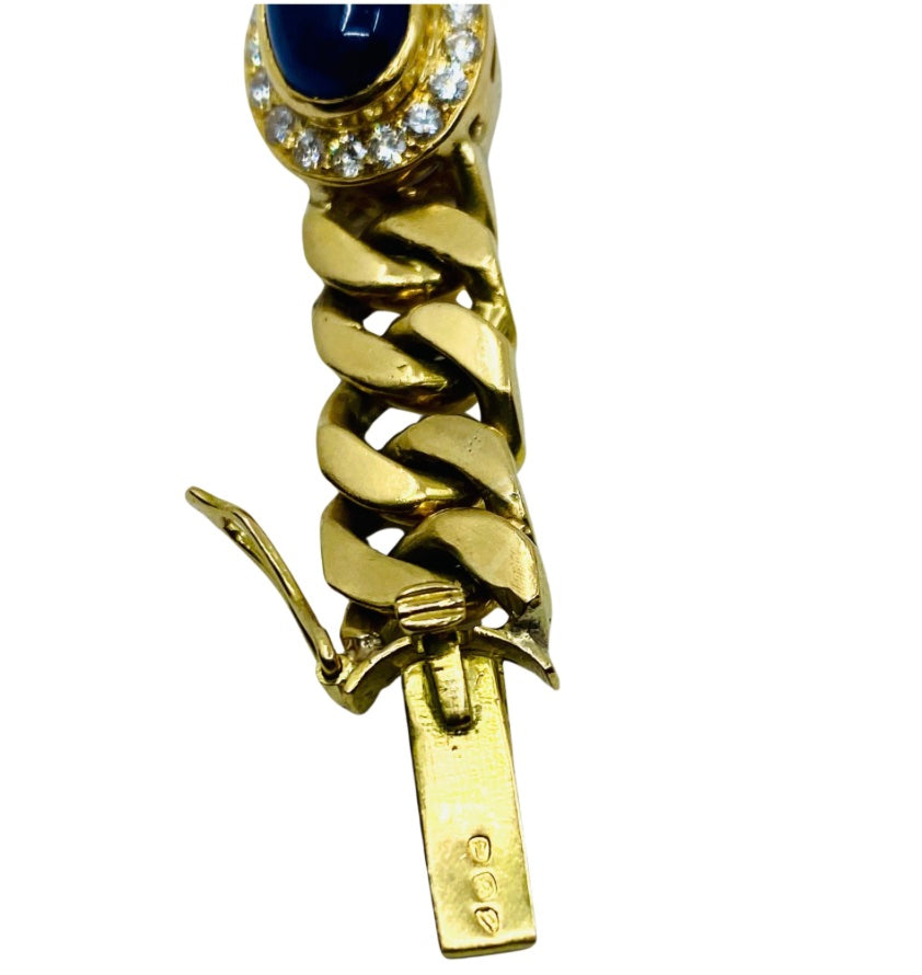 Vintage 18k Gold Chain Bracelet Curb Link Sapphire French