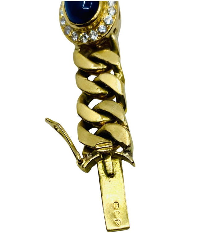 Vintage 18k Gold Chain Bracelet Curb Link Sapphire French