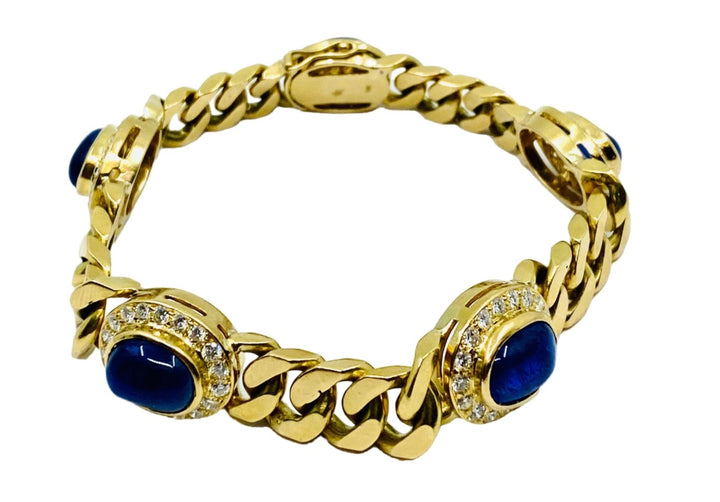 Vintage 18k Gold Chain Bracelet Curb Link Sapphire French