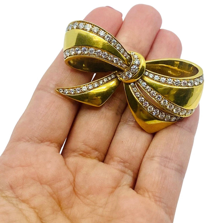 Vintage Black, Starr & Frost 18k Gold Diamond Bow Brooch