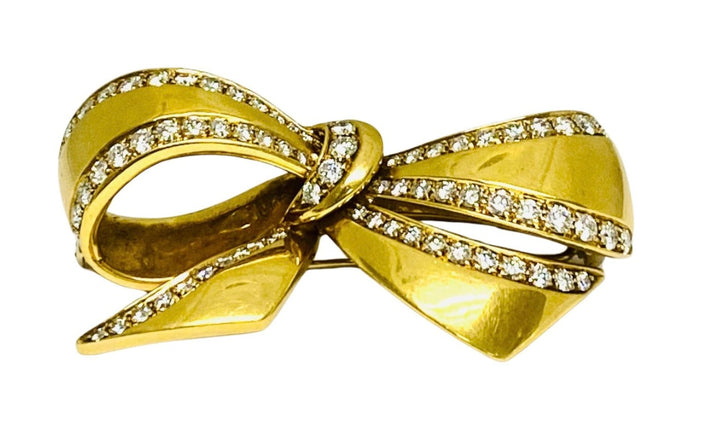 Vintage Black, Starr & Frost 18k Gold Diamond Bow Brooch