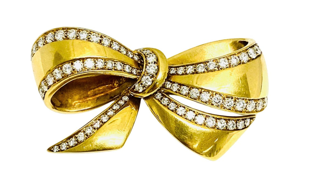 Vintage Black, Starr & Frost 18k Gold Diamond Bow Brooch