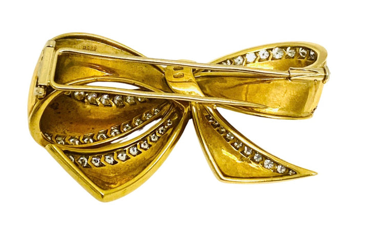Vintage Black, Starr & Frost 18k Gold Diamond Bow Brooch