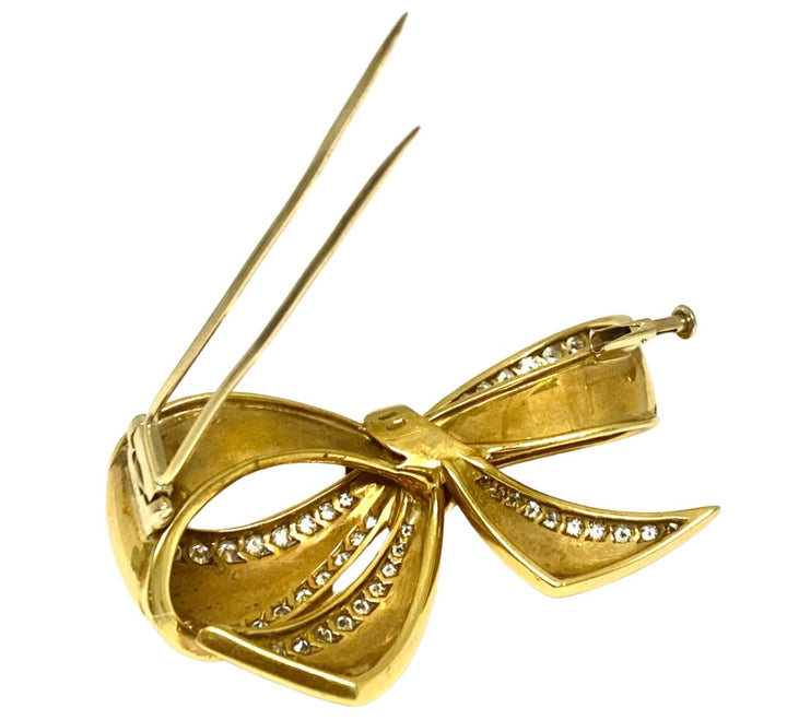 Vintage Black, Starr & Frost 18k Gold Diamond Bow Brooch