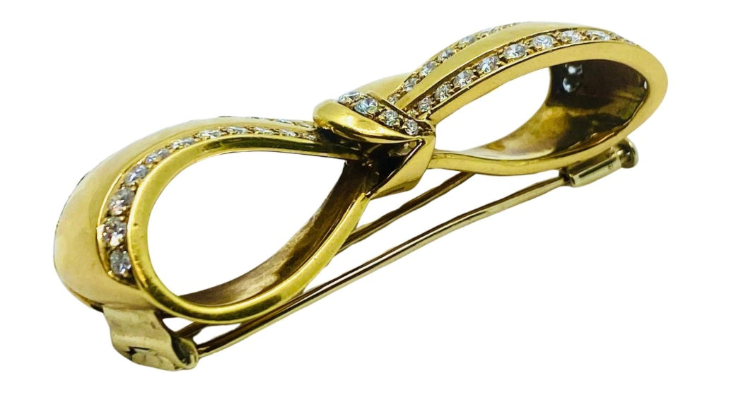 Vintage Black, Starr & Frost 18k Gold Diamond Bow Brooch