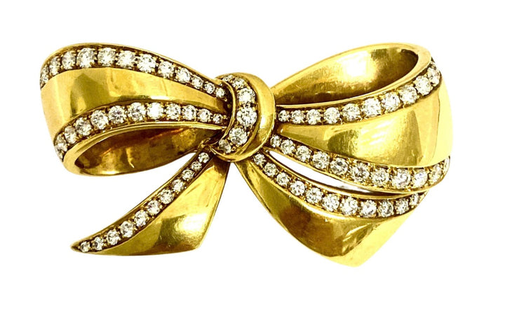 Vintage Black, Starr & Frost 18k Gold Diamond Bow Brooch