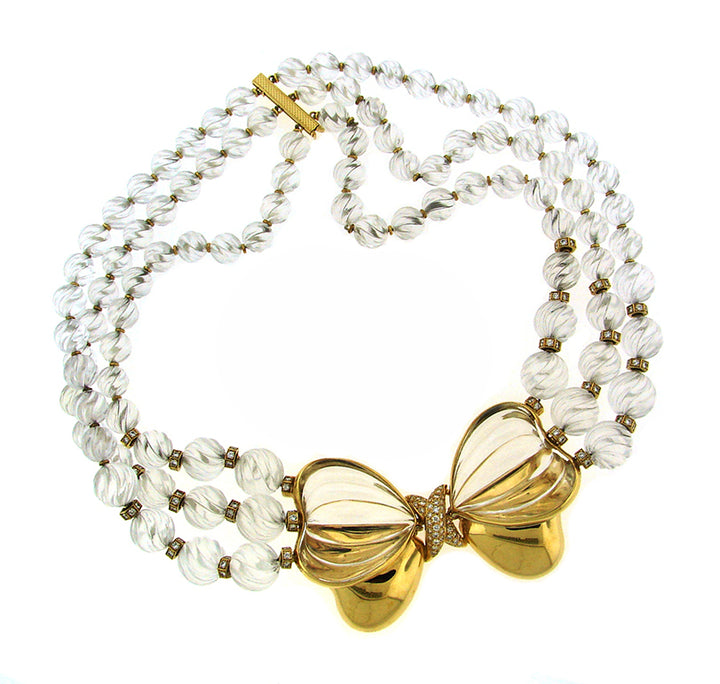 Vintage Boucheron Rock Crystal Gold Butterfly Necklace
