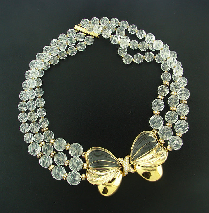 Vintage Boucheron Rock Crystal Gold Butterfly Necklace