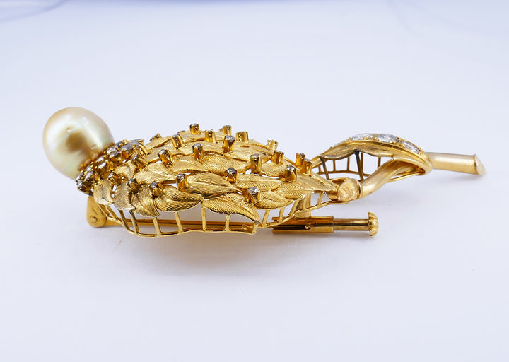 Vintage Brooch 14k Gold Pearl Diamond Pin Estate Jewelry