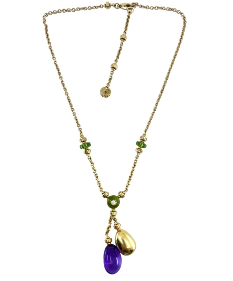 Vintage Bulgari Amethyst Peridot Necklace 18k Gold