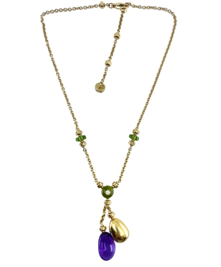 Vintage Bulgari Amethyst Peridot Necklace 18k Gold
