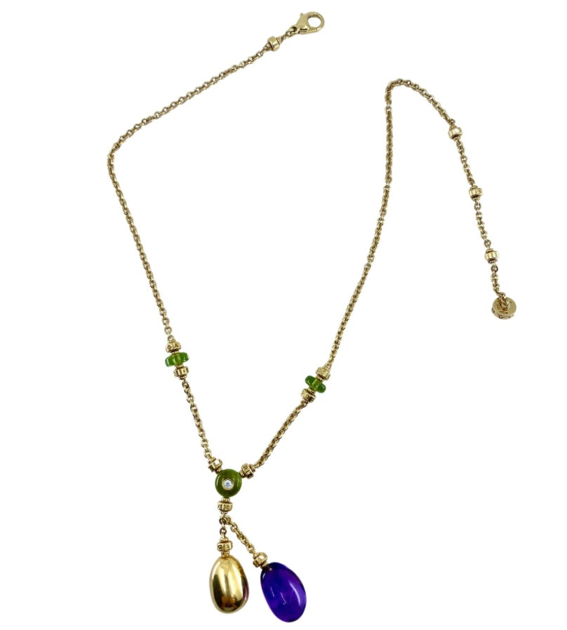 Vintage Bulgari Amethyst Peridot Necklace 18k Gold