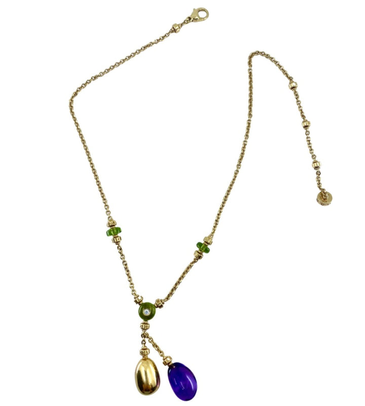Vintage Bulgari Amethyst Peridot Necklace 18k Gold